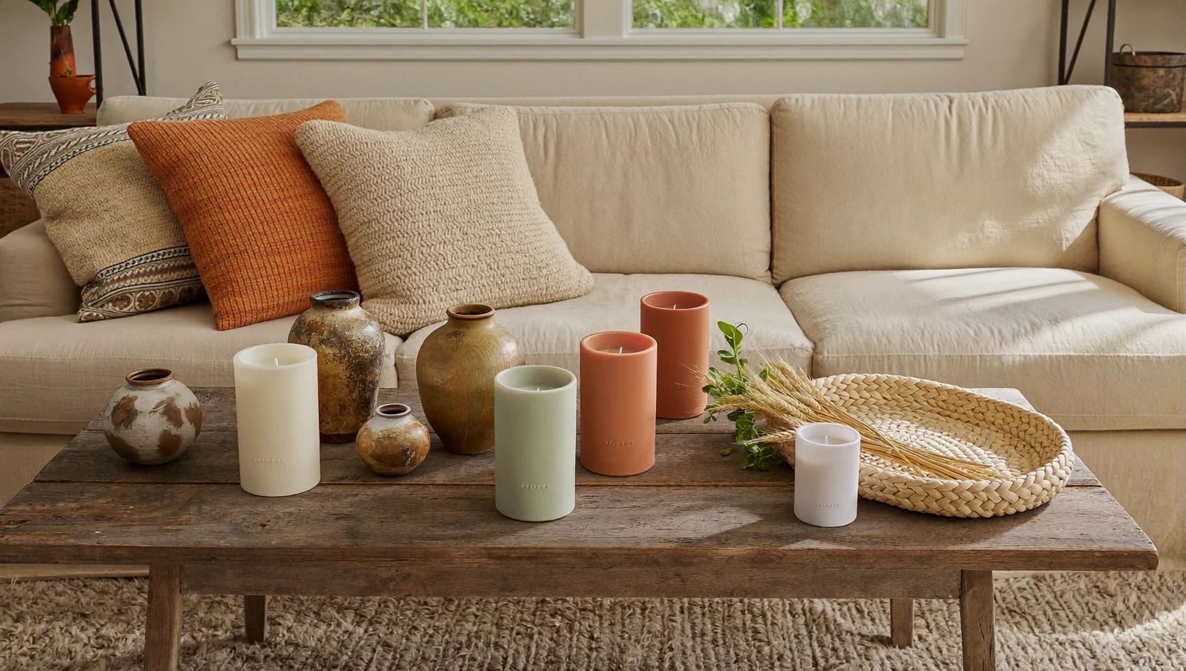 Illustrazione di un ambiente domestico con candele accese e decori