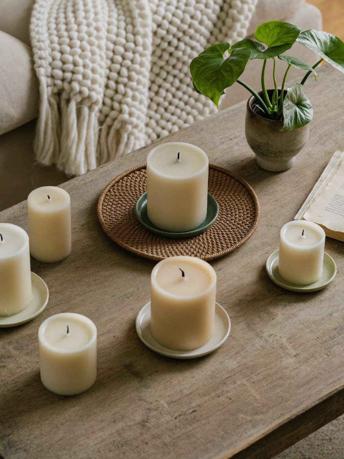 Dettaglio illustrato di candele e portacandele